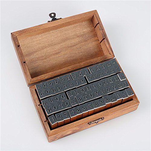 70 pcs Vintage DIY Number and Alphabet Letter Wood Rubber Stamps S...