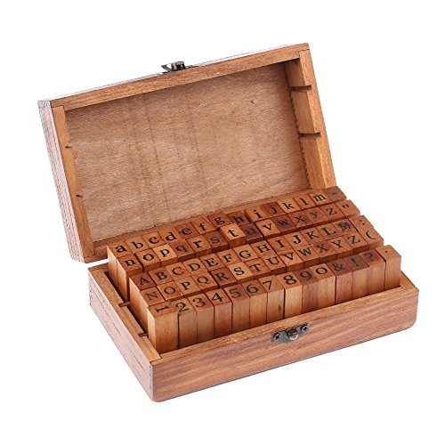 70 pcs Vintage DIY Number and Alphabet Letter Wood Rubber Stamps S...