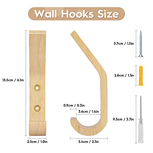 Wooden Coat Hooks Wall Hooks,Natural Oak Wood Hooks Decorative Vin...