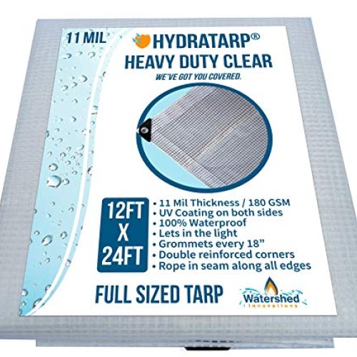 Heavy Duty Clear Greenhouse Tarp - 12ft x 24ft - Premium Quality 1...