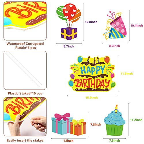 WATINC Set of 5 Happy Birthday Yard Signs with Plastic Stakes Birt...