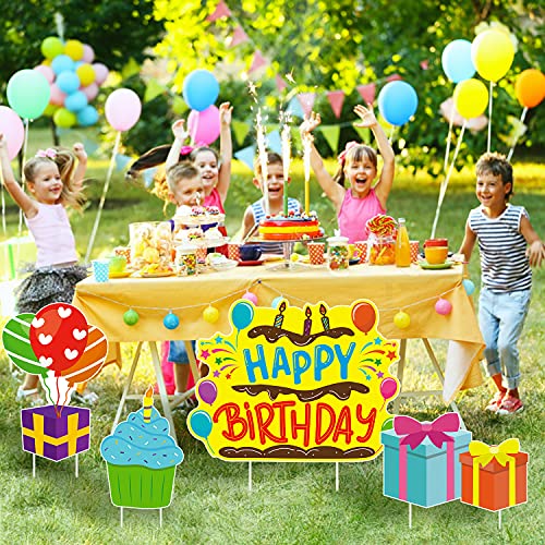 WATINC Set of 5 Happy Birthday Yard Signs with Plastic Stakes Birt...