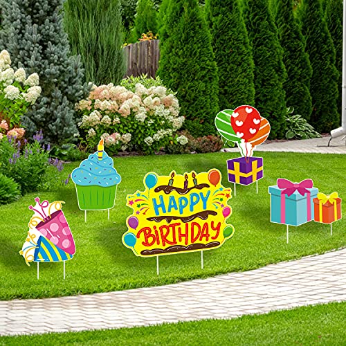WATINC Set of 5 Happy Birthday Yard Signs with Plastic Stakes Birt...