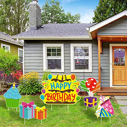 WATINC Set of 5 Happy Birthday Yard Signs with Plastic Stakes Birt...