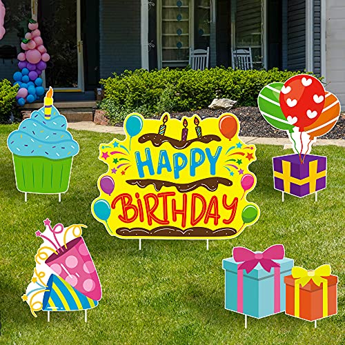 WATINC Set of 5 Happy Birthday Yard Signs with Plastic Stakes Birt...