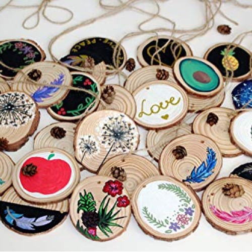 Waveluxe Wood Slices for Crafts 30 Pcs 2.4-2.8 Bark Natural Unfini...