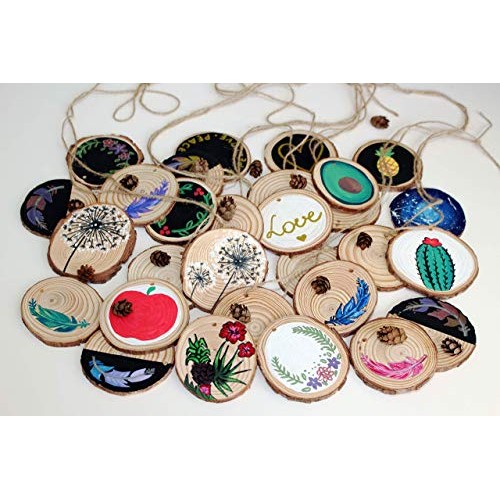 Waveluxe Wood Slices for Crafts 30 Pcs 2.4-2.8 Bark Natural Unfini...