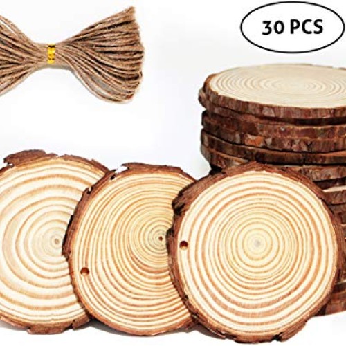 Waveluxe Wood Slices for Crafts 30 Pcs 2.4-2.8 Bark Natural Unfini...
