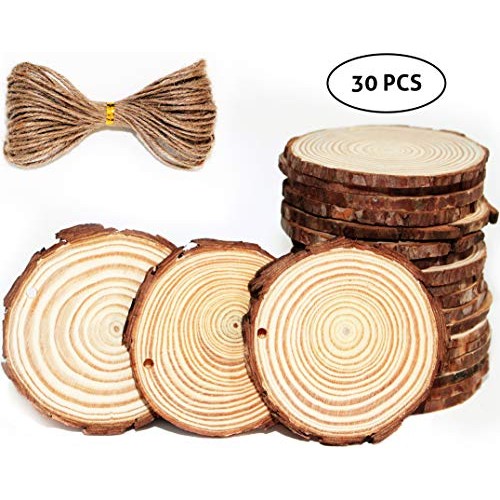 Waveluxe Wood Slices for Crafts 30 Pcs 2.4-2.8 Bark Natural Unfini...