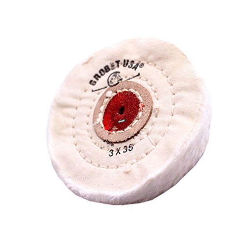 WHITE FINEX MUSLIN BUFF WHEEL 3” x 35Ply WITH LEATHER CENTER JEWEL...
