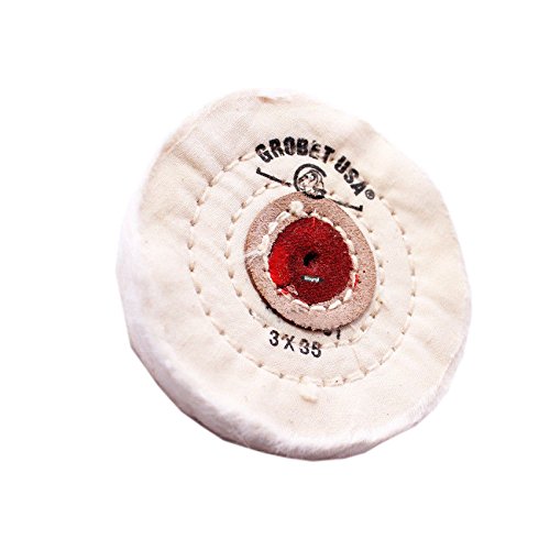 WHITE FINEX MUSLIN BUFF WHEEL 3” x 35Ply WITH LEATHER CENTER JEWEL...