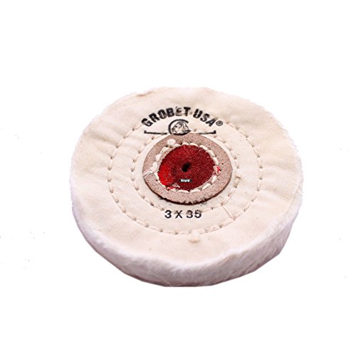 WHITE FINEX MUSLIN BUFF WHEEL 3” x 35Ply WITH LEATHER CENTER JEWEL...