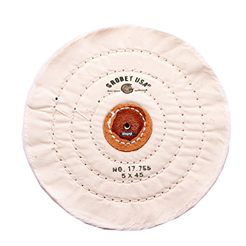 WHITE FINEX MUSLIN BUFF WHEEL 5 x 45Ply WITH LEATHER CENTER JEWEL...