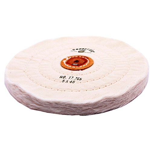 WHITE FINEX MUSLIN BUFF WHEEL 5 x 45Ply WITH LEATHER CENTER JEWEL...