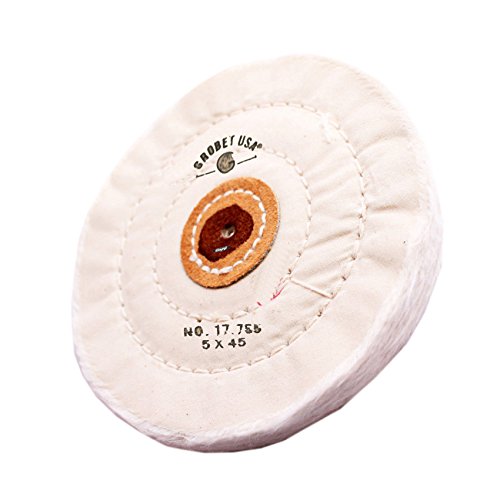 WHITE FINEX MUSLIN BUFF WHEEL 5 x 45Ply WITH LEATHER CENTER JEWEL...