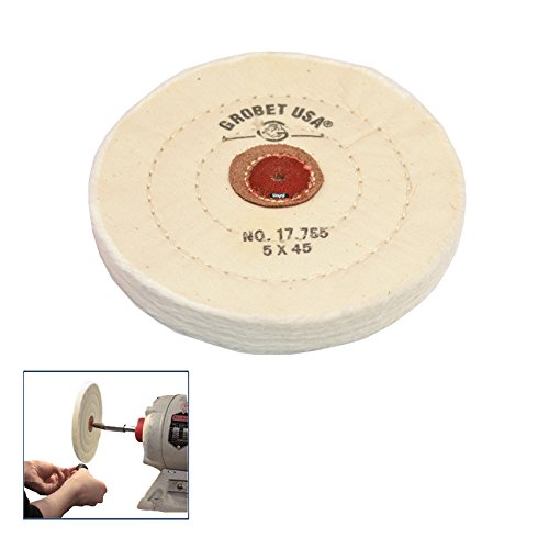 WHITE FINEX MUSLIN BUFF WHEEL 5 x 45Ply WITH LEATHER CENTER JEWEL...