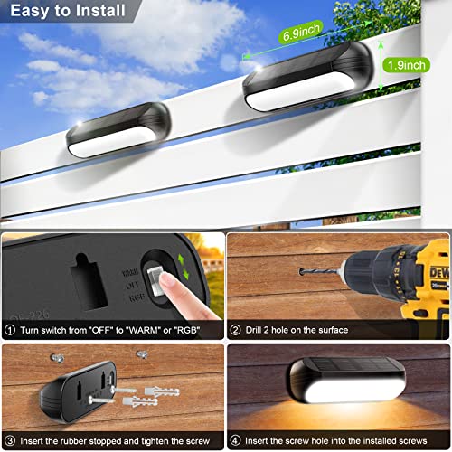 WdtPro Solar Fence Lights Outdoor Waterproof, 4 Pack Upgraded Sola...
