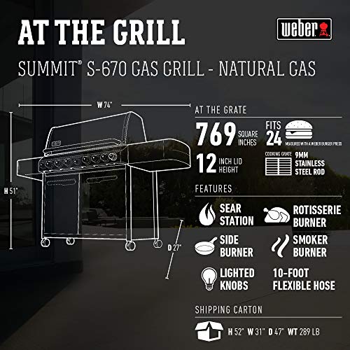 Weber 7470001 Summit S-670 6-Burner Natural Gas Grill, Stainless S...