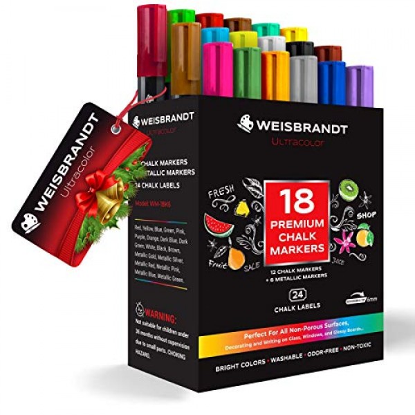 WEISBRANDT UltraColor Vibrant Liquid Chalk Markers & Metallic Colo...
