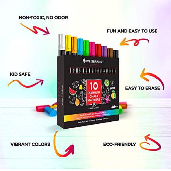 WEISBRANDT Vibrant Liquid Chalk Markers, Premium Dry Erase Marker ...