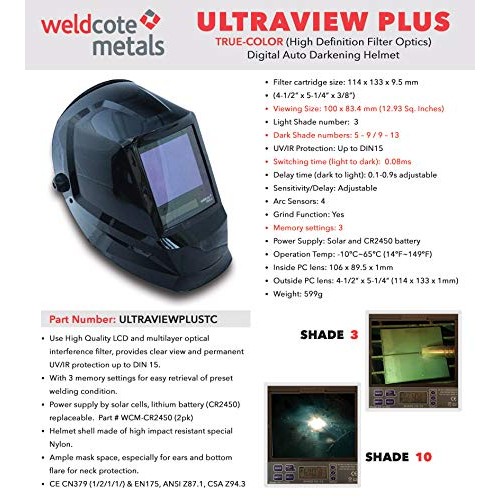 Weldcote Metals Ultraview Plus True Color Digital Auto Darkening W...