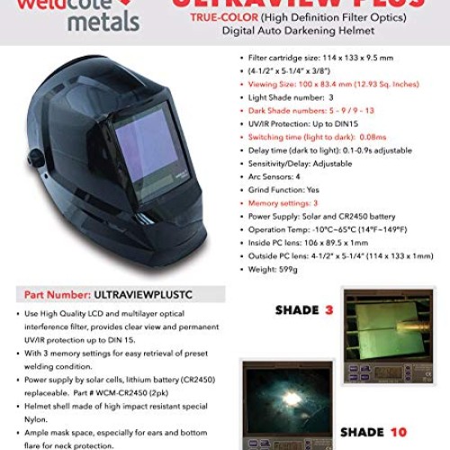 Weldcote Metals Ultraview Plus True Color Digital Auto Darkening W...