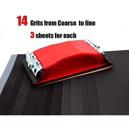 WELLGO Sanding Block With 42 pcs Sandpapers Wet Dry 120 to 3000 As...