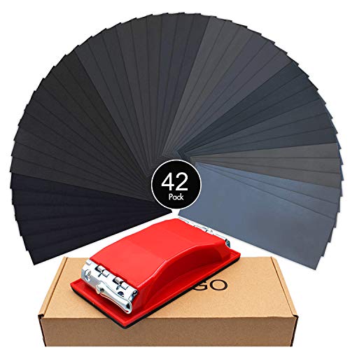 WELLGO Sanding Block With 42 pcs Sandpapers Wet Dry 120 to 3000 As...