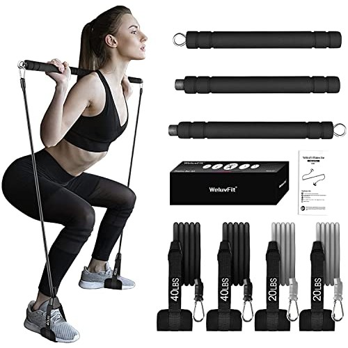 Pilates Bar Kit with Resistance Bands, WeluvFit Adjustable Bands E...