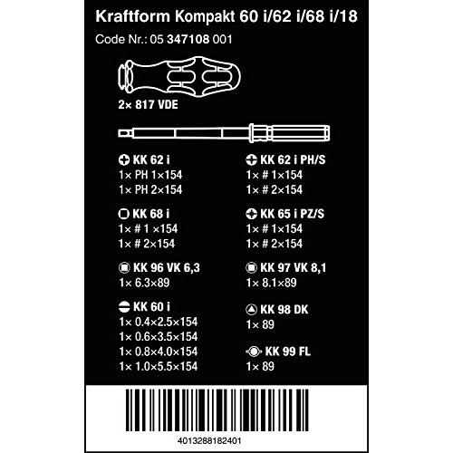 Wera - 5347108001 347108 Kraftform Kompakt VDE 60 i/62 i/68 i/18 I...