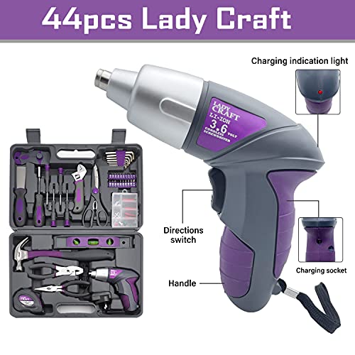 Werktough 44PCS 3.6V/4V Cordless Screwdriver Tool Kit Set Pink Col...