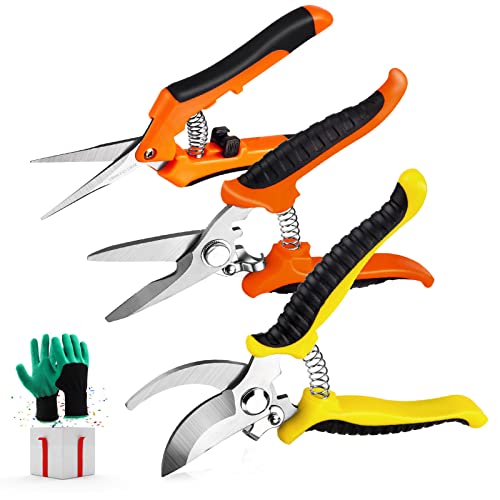 3 Pack Garden Pruning Shears Stainless Steel Blades Handheld Prune...