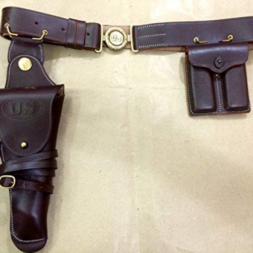 US WWII M1916 .45 Leather Holster - Adjustable Belt & 2 MAG. Pouch...