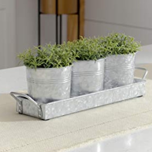 Farmhouse Flower Herb Pot Set with Tray - Galvanized Metal Vintage...