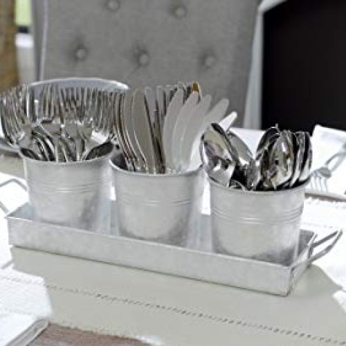 Farmhouse Flower Herb Pot Set with Tray - Galvanized Metal Vintage...
