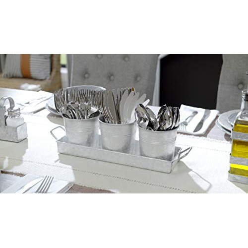 Farmhouse Flower Herb Pot Set with Tray - Galvanized Metal Vintage...