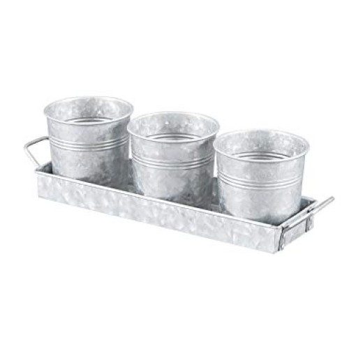 Farmhouse Flower Herb Pot Set with Tray - Galvanized Metal Vintage...