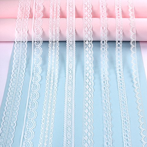 Whaline 49 Yard White Lace Trim 15 Rolls Assorted Patterns Lace Ri...