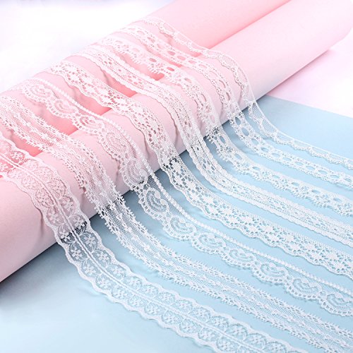 Whaline 49 Yard White Lace Trim 15 Rolls Assorted Patterns Lace Ri...
