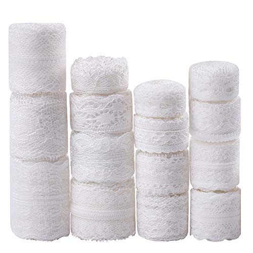 Whaline 49 Yard White Lace Trim 15 Rolls Assorted Patterns Lace Ri...