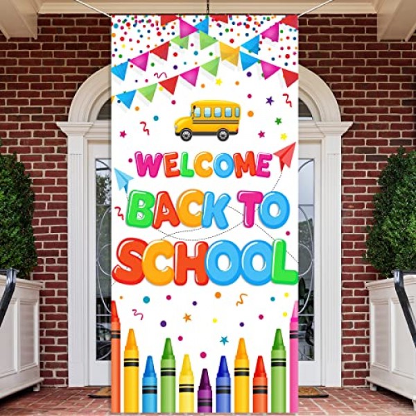 Whaline Welcome Back to School Banner Door Cover Cartoon First Day...