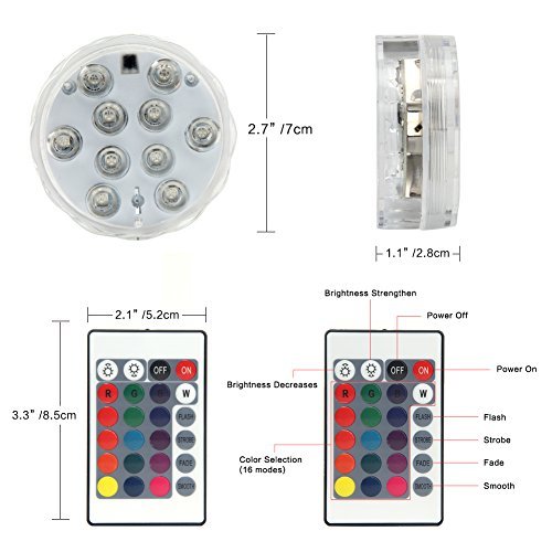 Underwater Submersible LED Lights Waterproof Multi Color Battery O...