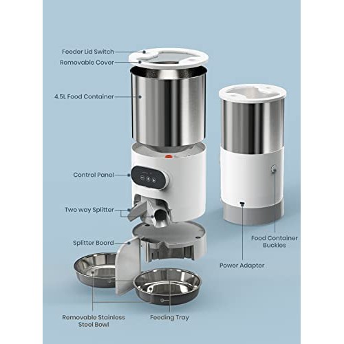 Automatic Cat Feeder, WHDPETS WiFi Cat Food Dispenser for 2 Cats &...