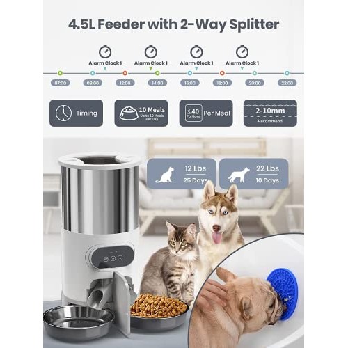 Automatic Cat Feeder, WHDPETS WiFi Cat Food Dispenser for 2 Cats &...