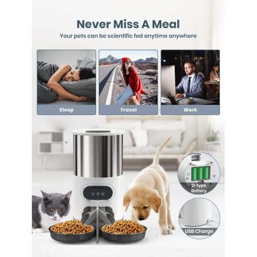 Automatic Cat Feeder, WHDPETS WiFi Cat Food Dispenser for 2 Cats &...