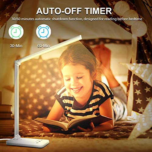 LED Desk Lamp Dimmable Table Lamp Reading Lamp with USB Charging P...