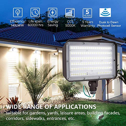 Dusk to Dawn Outdoor 100W LED Flood Light with Knuckle, 14000LM 10...