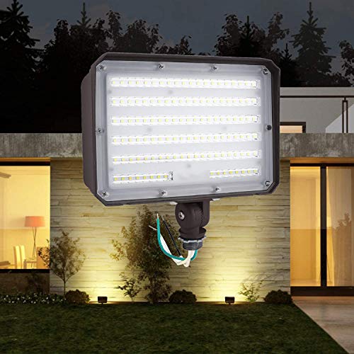 Dusk to Dawn Outdoor 100W LED Flood Light with Knuckle, 14000LM 10...