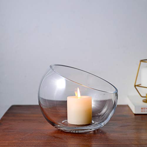 WHOLE HOUSEWARES Glass Slant Bowl Glass Terrarium Set of 2 Dia 6....