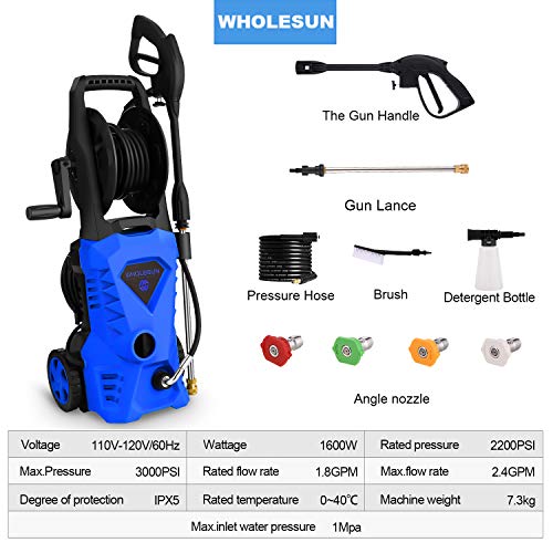 WHOLESUN 3000PSI Electric Pressure Washer 2.4GPM Power Washer 1600...
